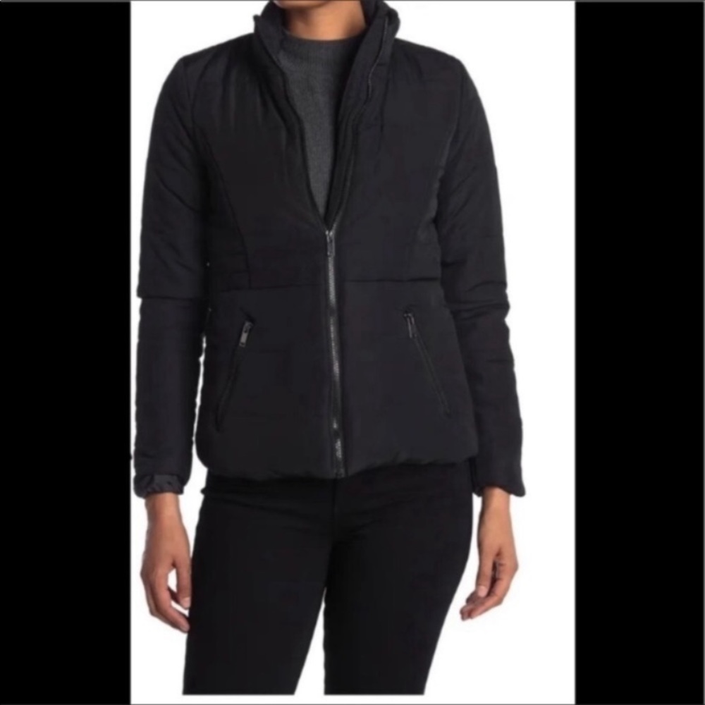 BE BOUNDLESS Puffer Jacket Women XL Soft Touch Quilted Black Moto Full Zipper